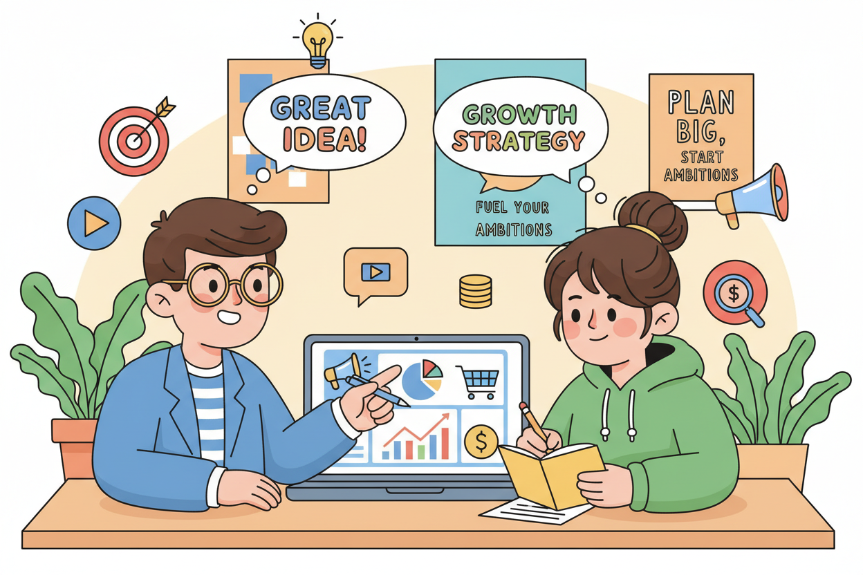 廣告顧問諮詢1對1陪伴教學cartoon