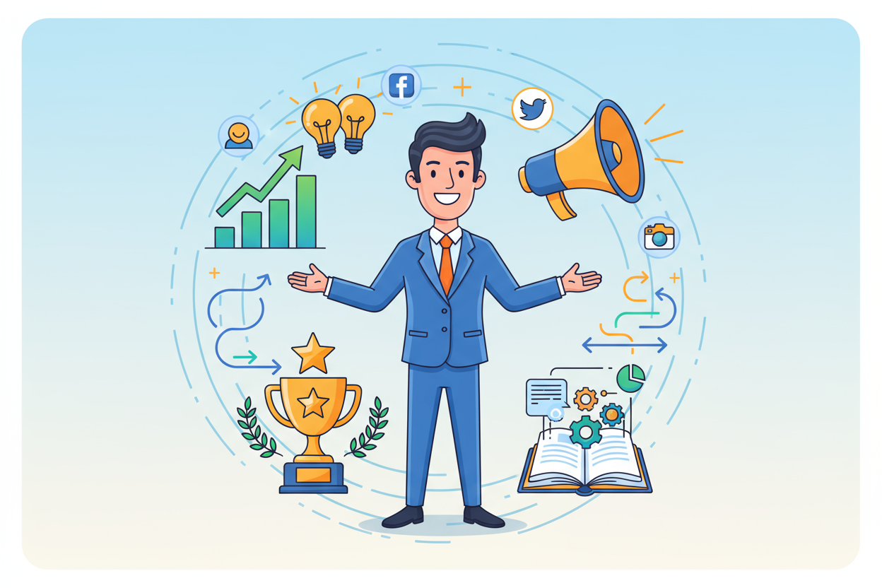 Why 揀我哋？豐富的行銷經驗 cartoon